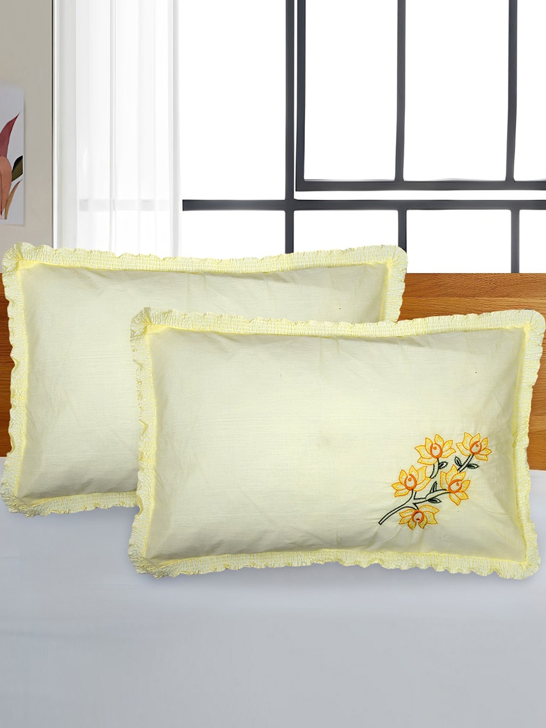 

Kuber Industries Cream-Coloured 6-Pieces Floral Embroidered Cotton Pillow Covers