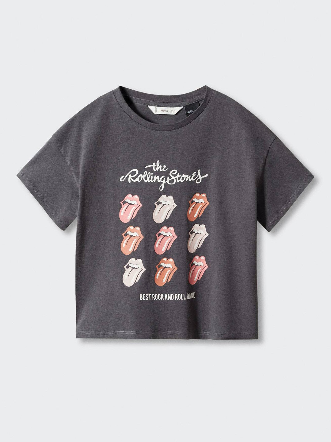 

Mango Kids Girls Pure Cotton Graphic Printed T-shirt, Grey