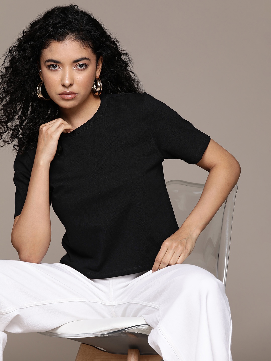 

MANGO Pure Cotton T-shirt, Black