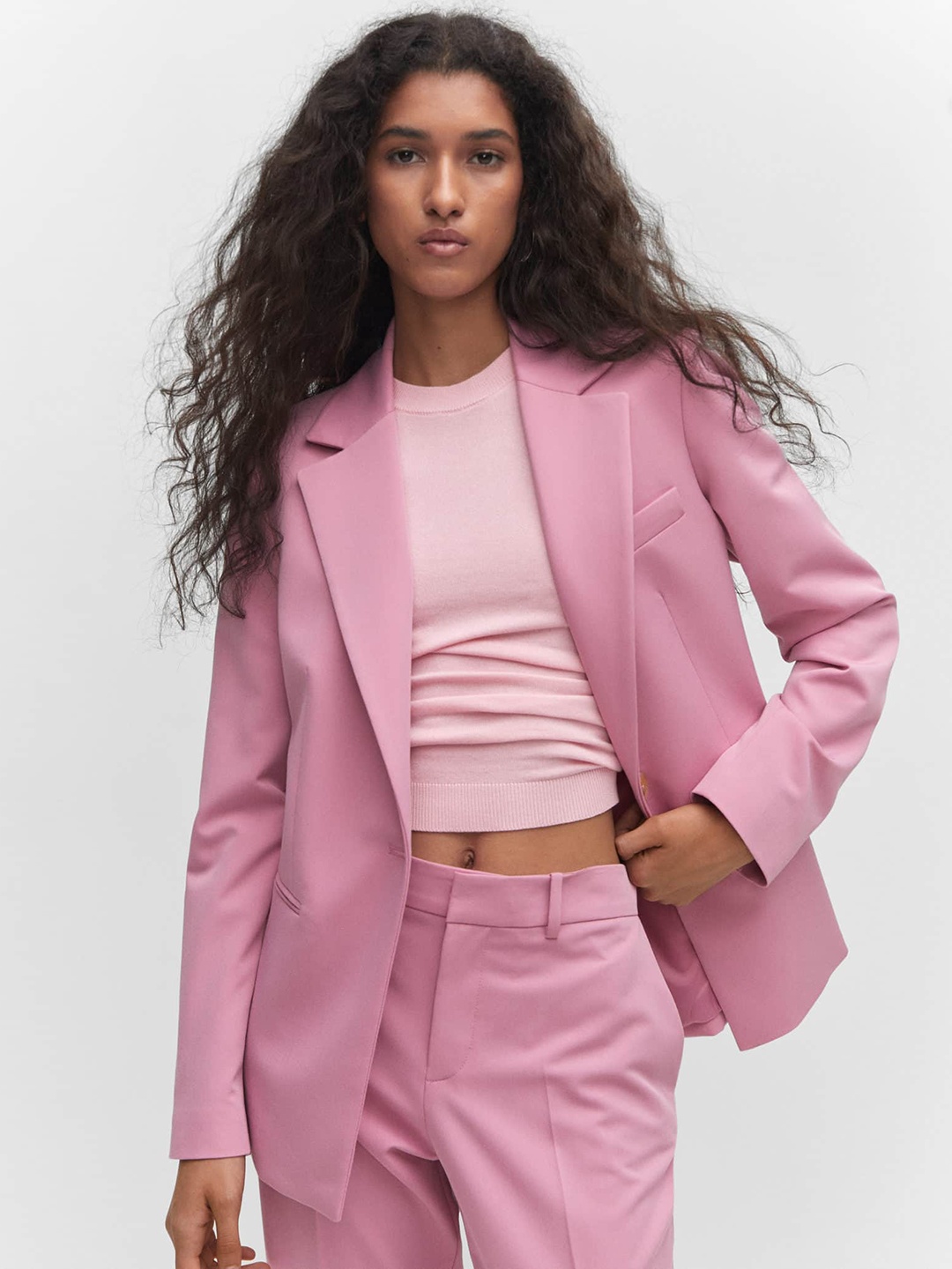 

MANGO Notched Lapel Collar Formal Blazer, Pink