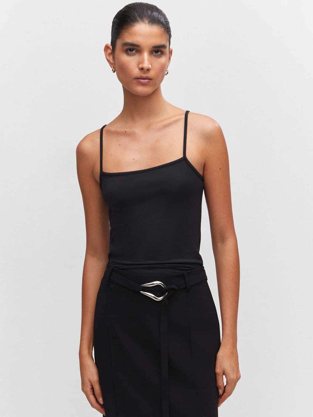 

MANGO Shoulder Straps Fitted Top, Black