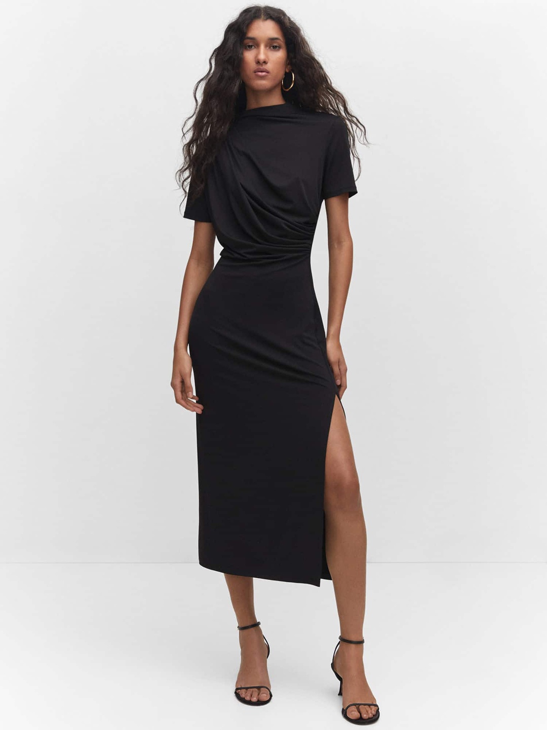 

MANGO Ruched Detail Sheath Midi Dress, Black