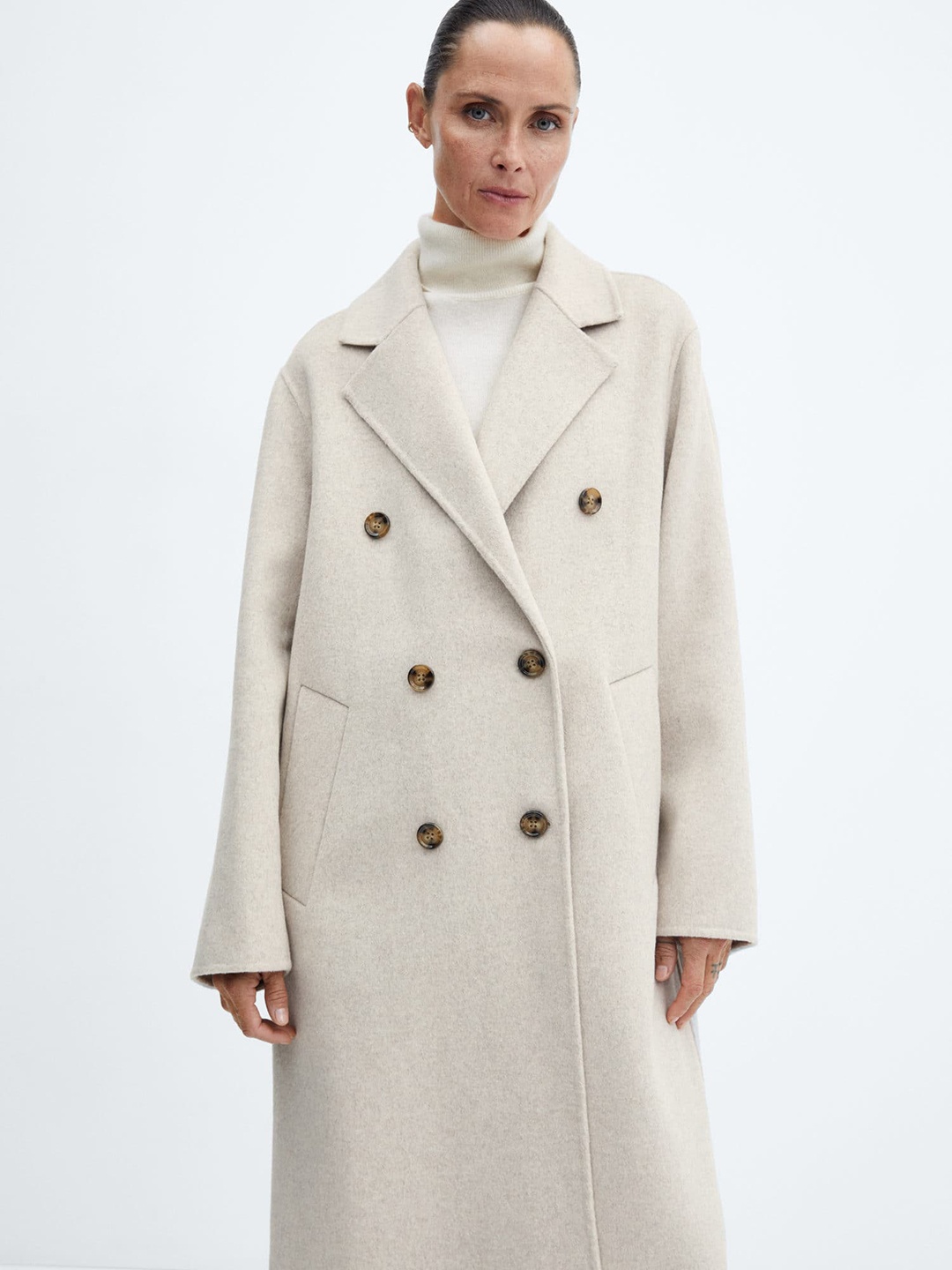 

MANGO Double-Breasted Longline Oversized Coat, Grey
