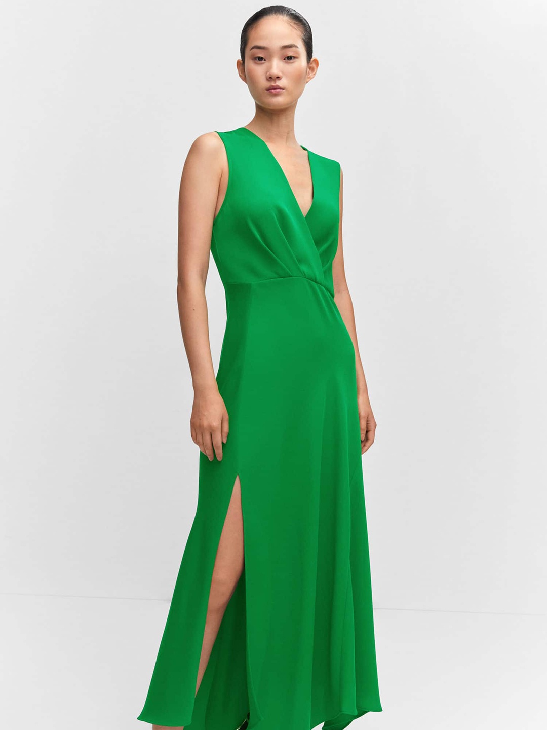 

MANGO Side Slit Asymmetrical Maxi Wrap Dress, Green