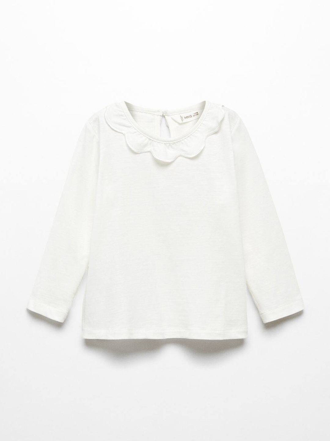 

Mango Kids Girls Pure Cotton Round Neck Ruffle Detail Top, White