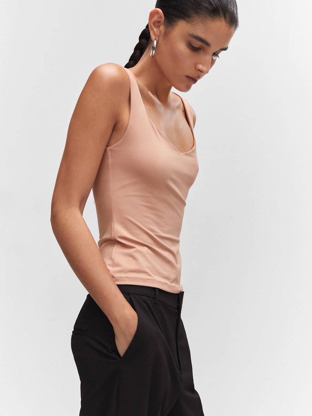 

MANGO Cotton Sleeveless Tank Top, Peach