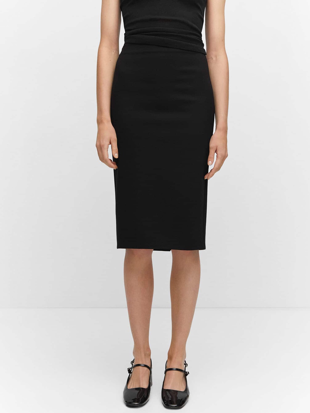 

MANGO Back Slit High-Rise Pencil Skirt, Black