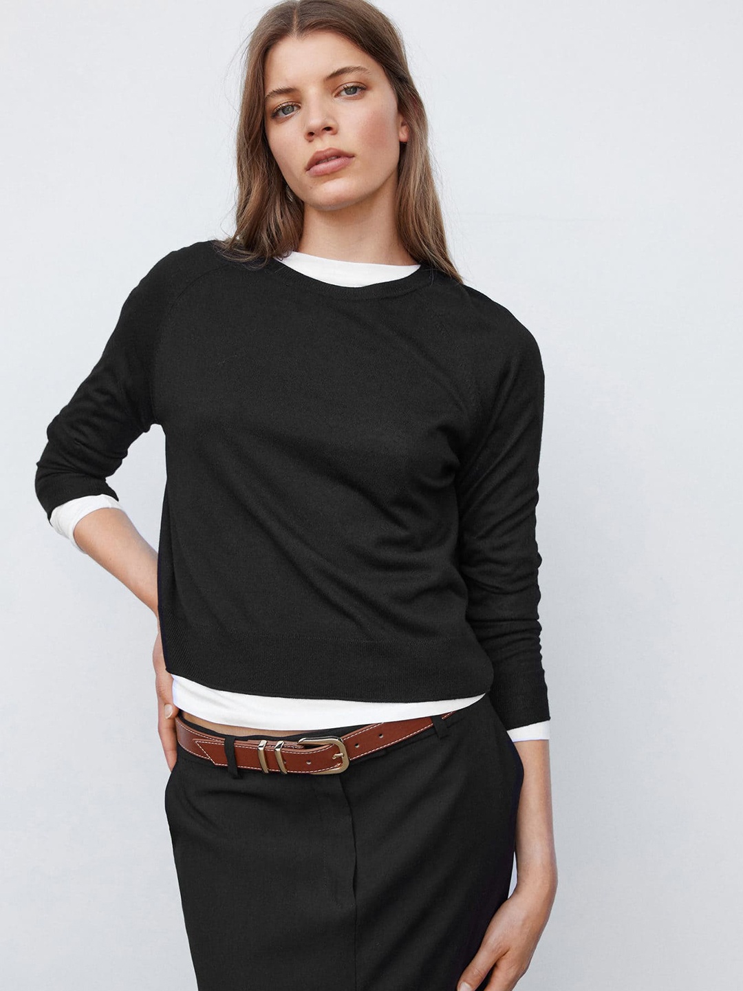 

MANGO Raglan Sleeves Fine-Knit Pullover, Black