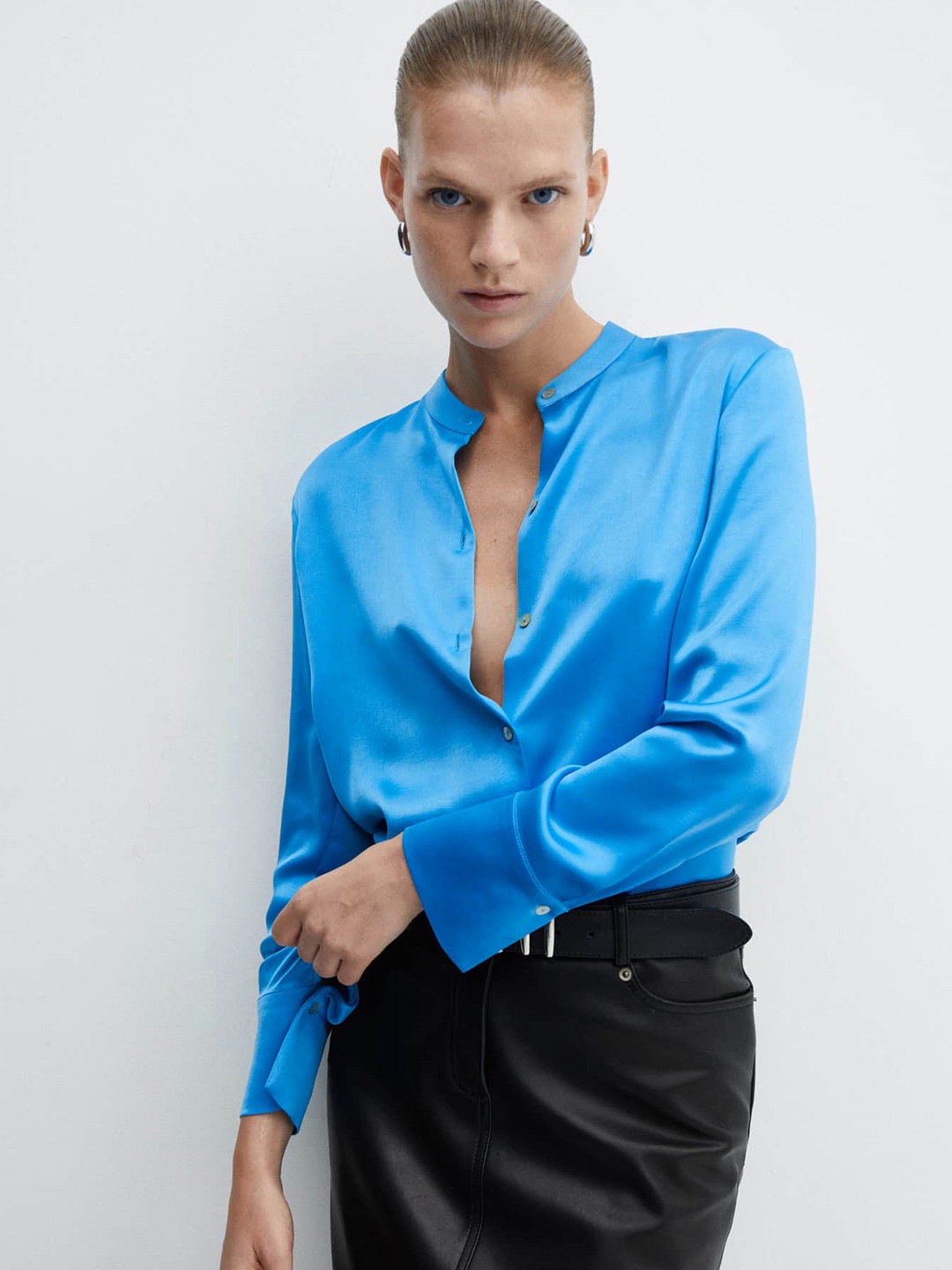 

MANGO Satin-Finish Formal Shirt, Blue