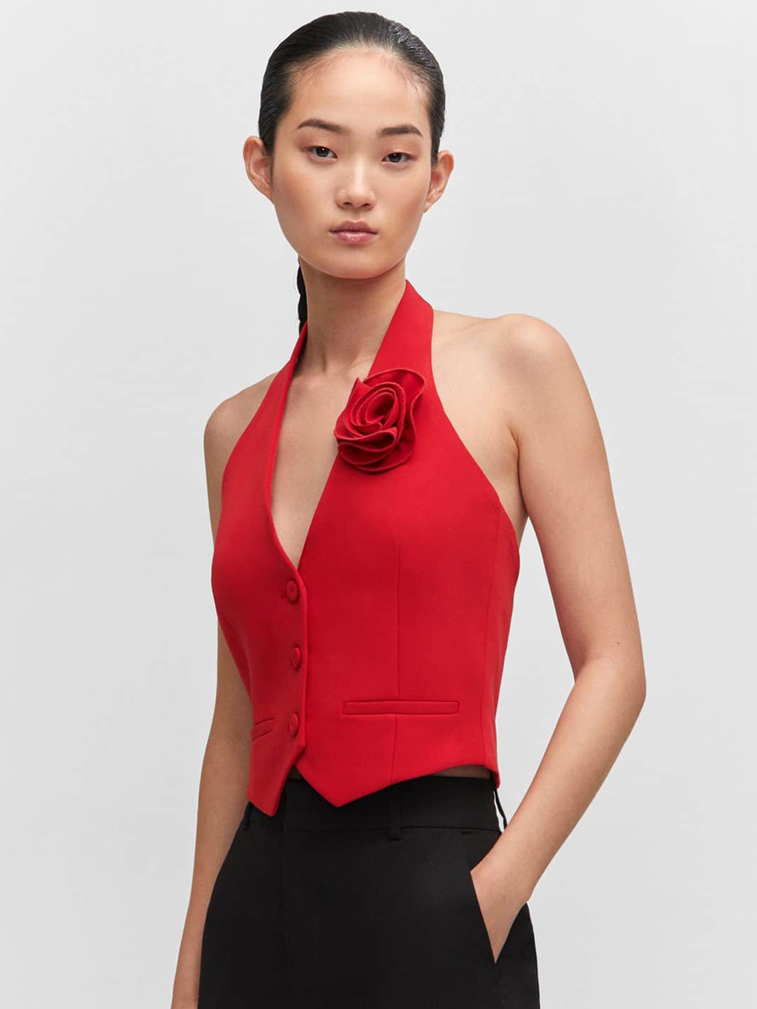 

MANGO V-Neck Corsage Detail Waistcoat, Red