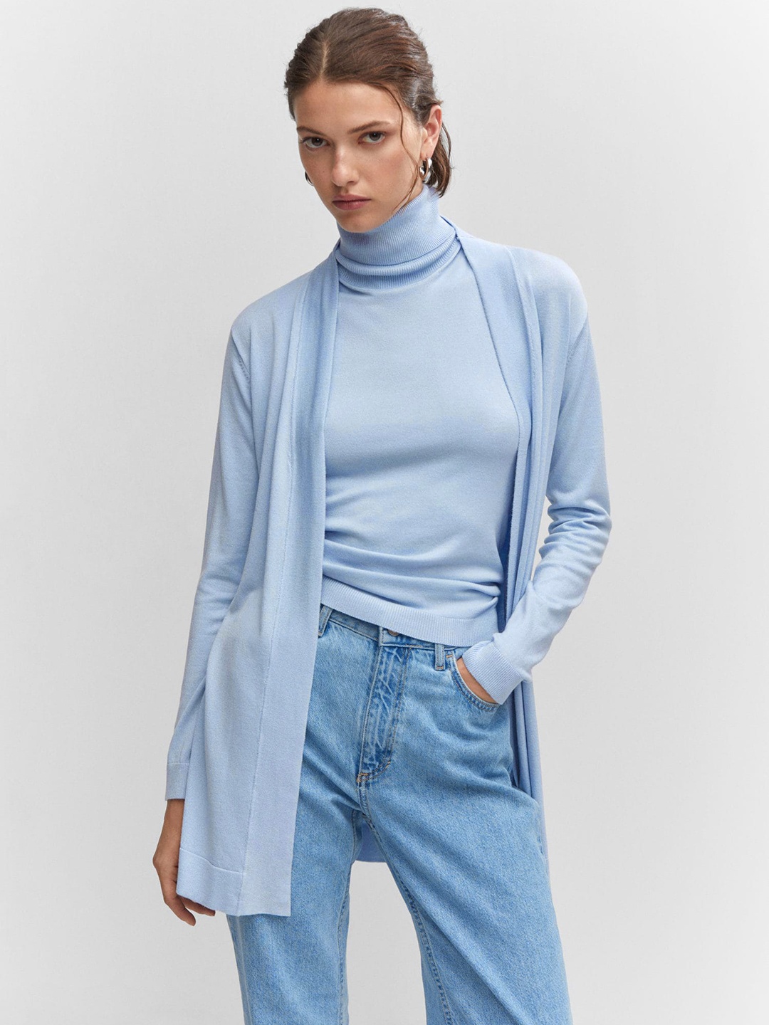 

MANGO Women Longline Front-Open Sweater, Blue