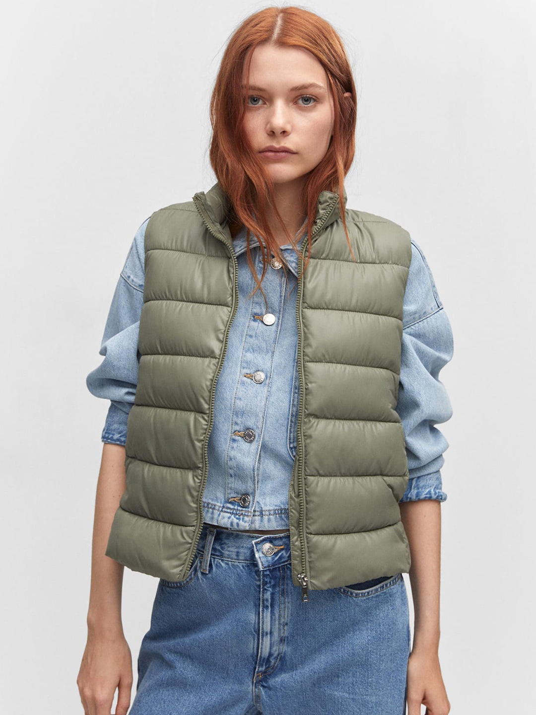 

MANGO Women Puffer Gilet Jacket, Olive