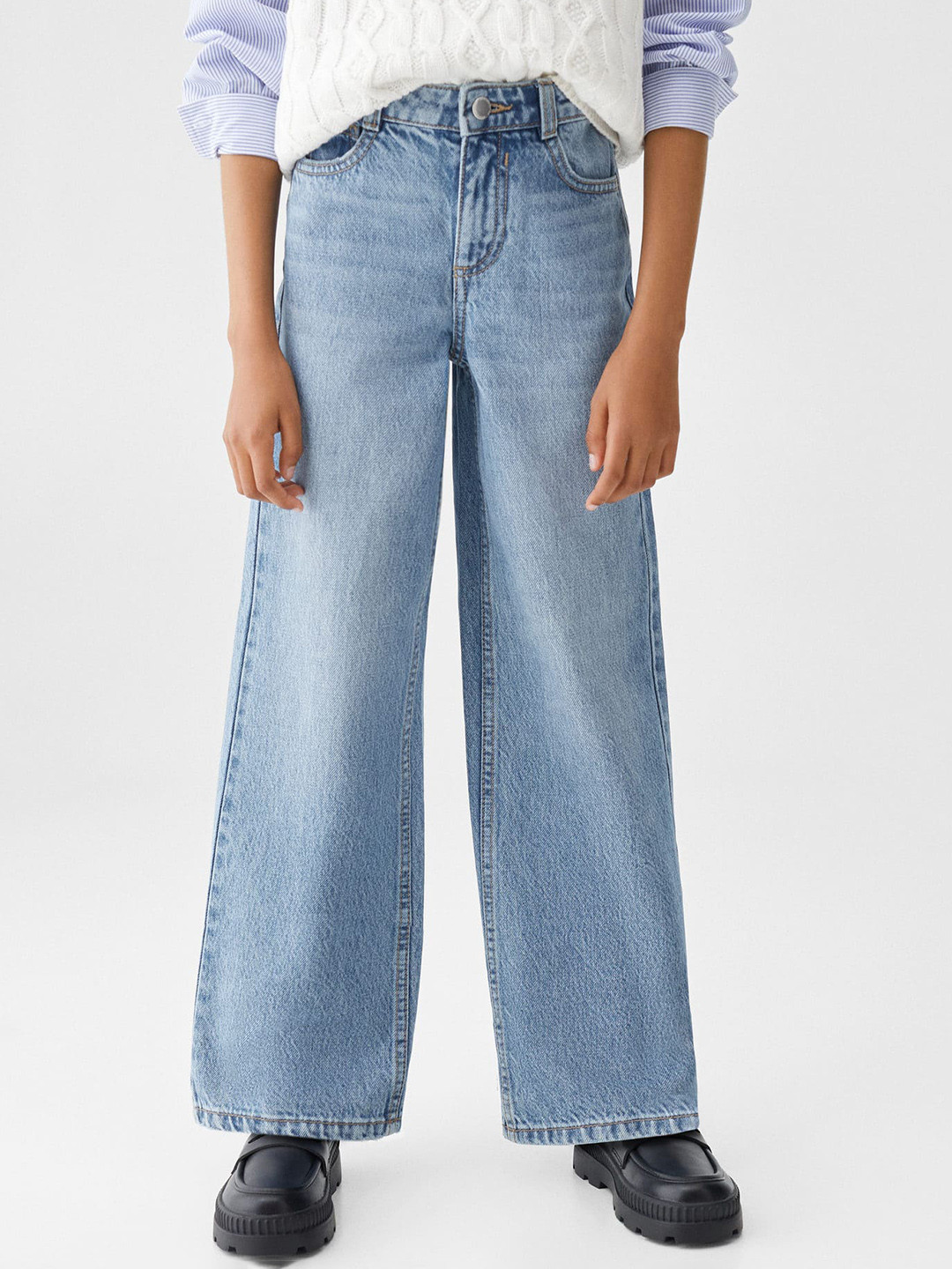 

Mango Kids Girls Mid-Rise Wide Leg Light Fade Jeans, Blue