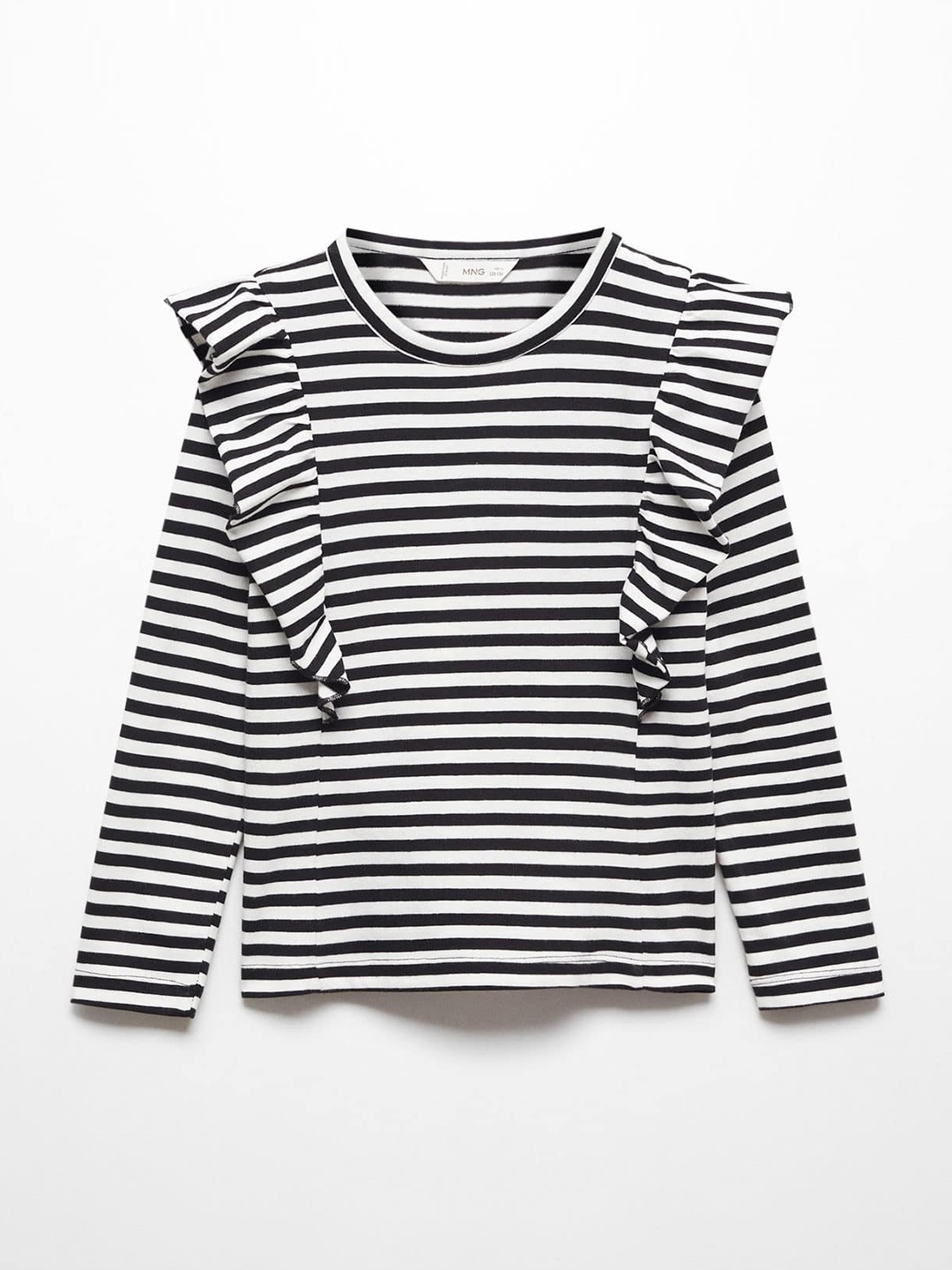 

Mango Kids Girls Pure Cotton Striped Ruffle Detail Top, White