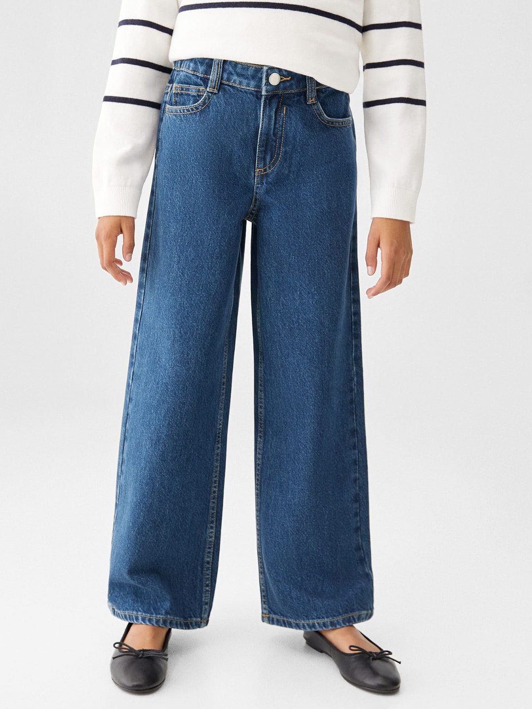 

Mango Kids Girls Mid-Rise Wide Leg Dark Shade Jeans, Navy blue