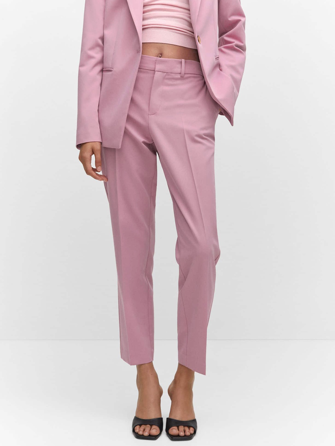 

MANGO Women Straight Fit Formal Trousers, Pink