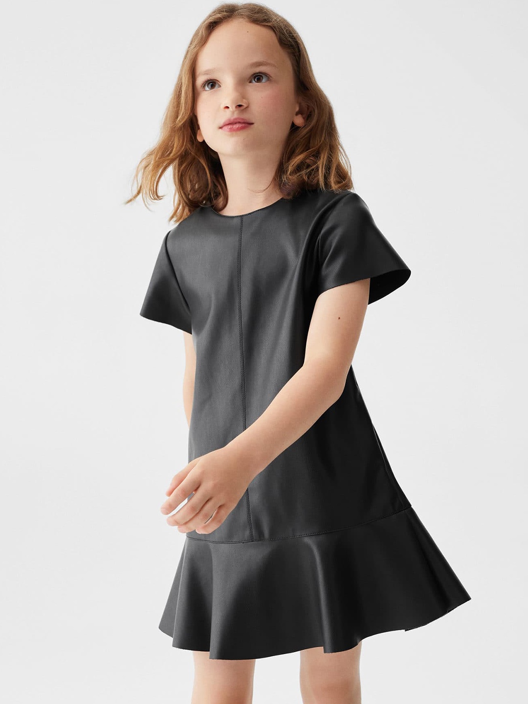 

Mango Kids Girls Round Neck A-Line Dress, Black