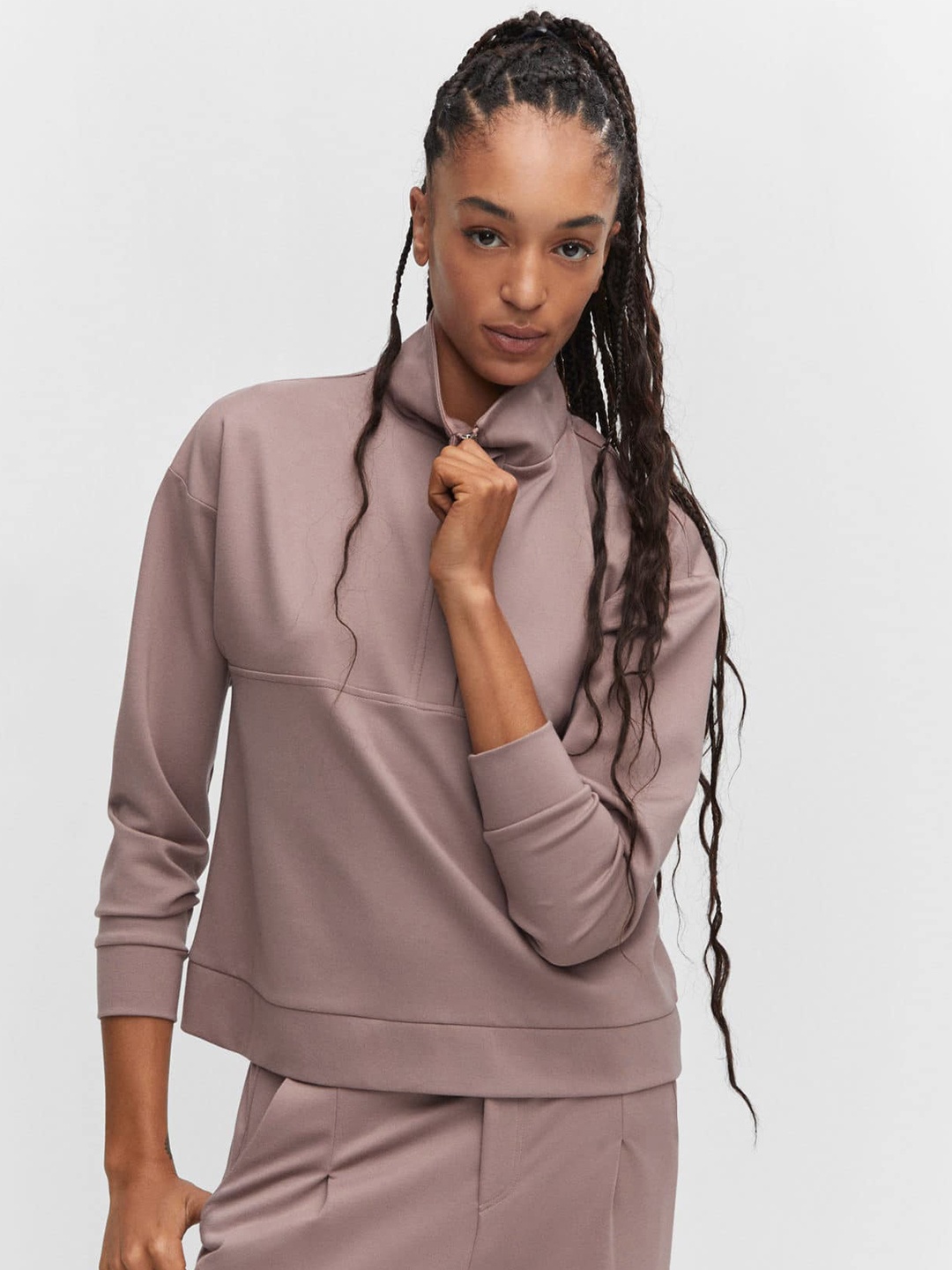 MANGO High Neck Sweatshirt, Mauve