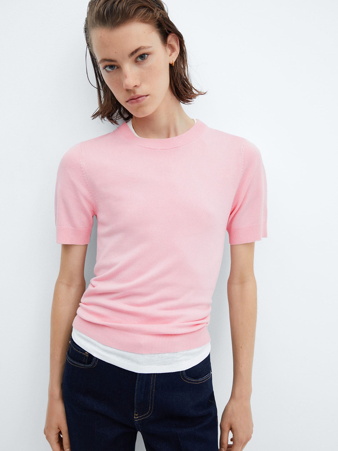

MANGO Women Solid Pullover, Pink