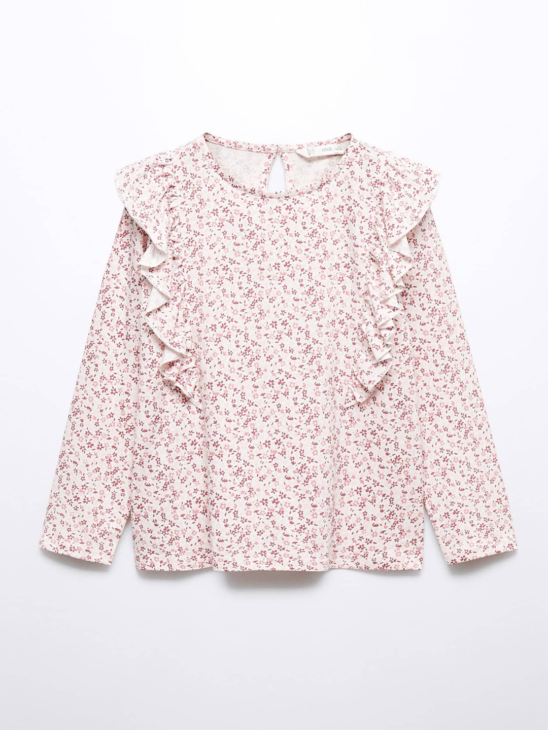 

Mango Kids Girls Pure Cotton Floral Print Ruffles Cotton Top, Peach