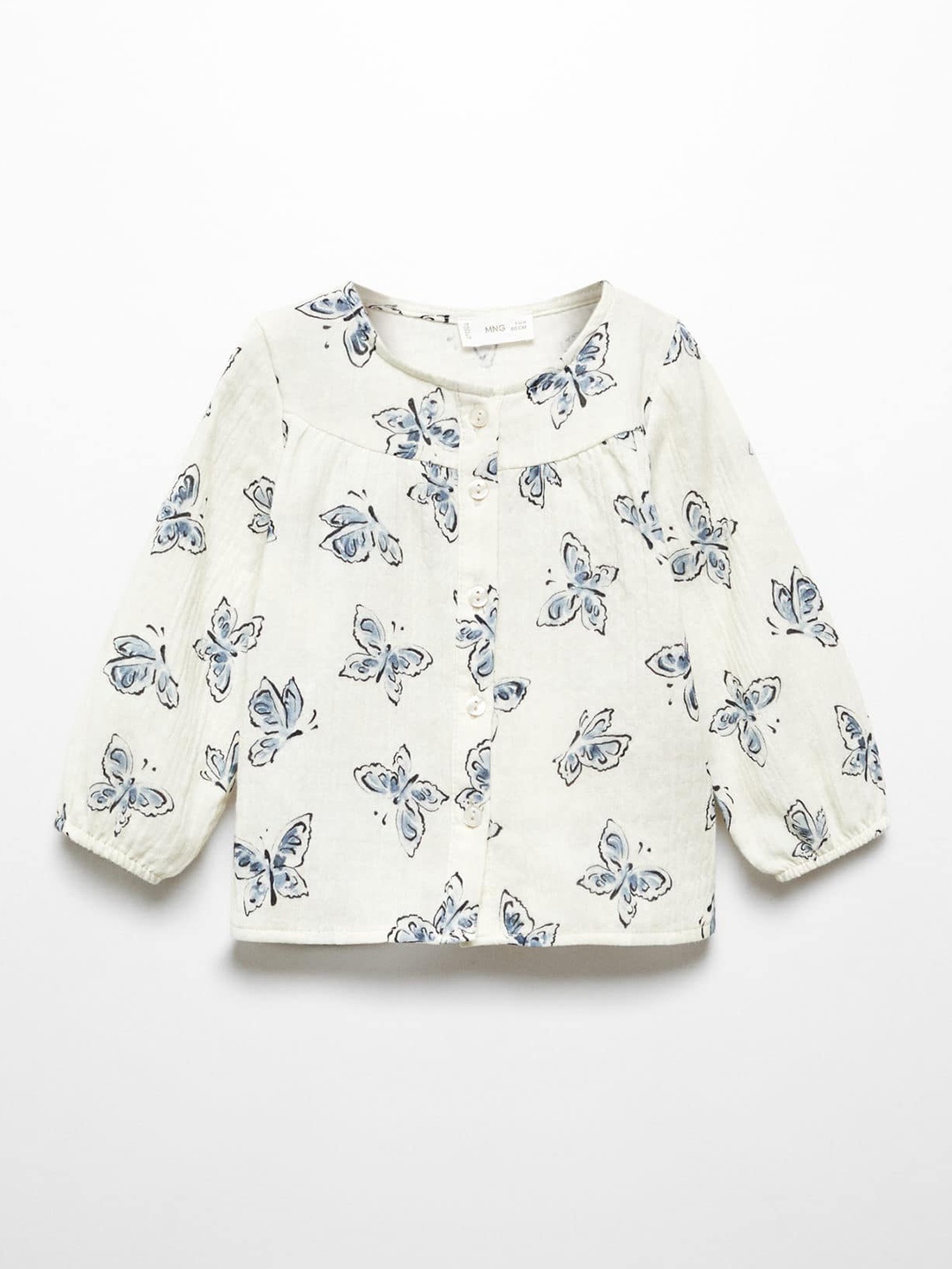 

Mango Kids Girls Butterfly Print Puff Sleeve Cotton Top, Off white