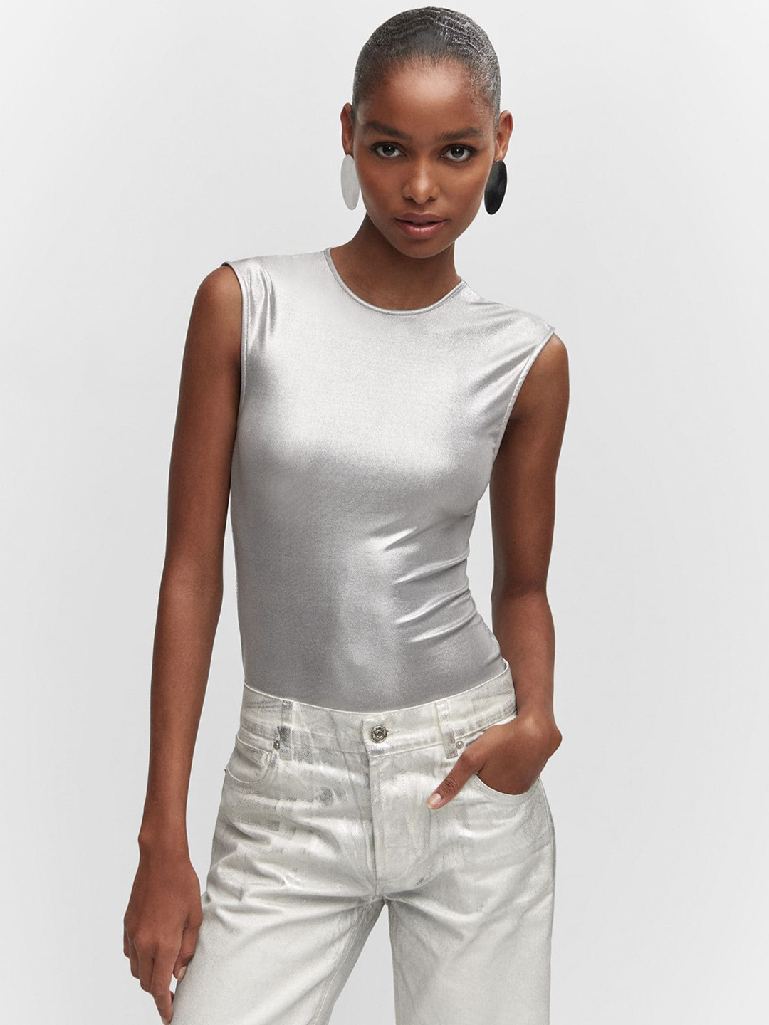 

MANGO Solid Party Top, Silver