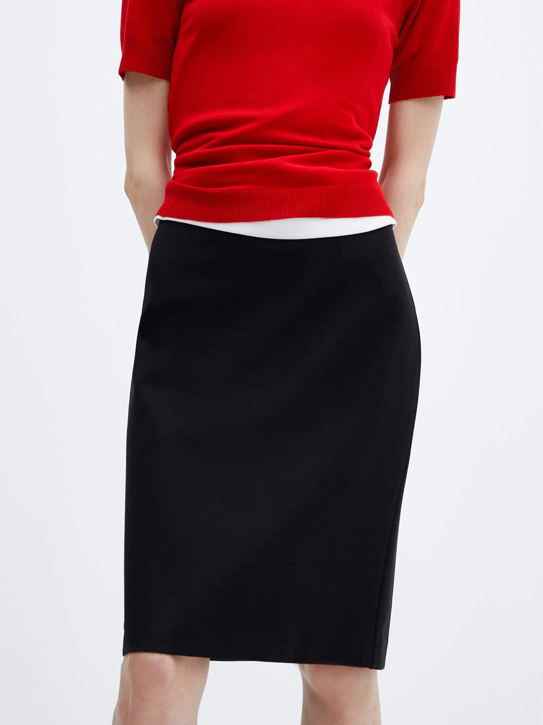 

MANGO Back Slit High-Rise Pencil Skirt, Black