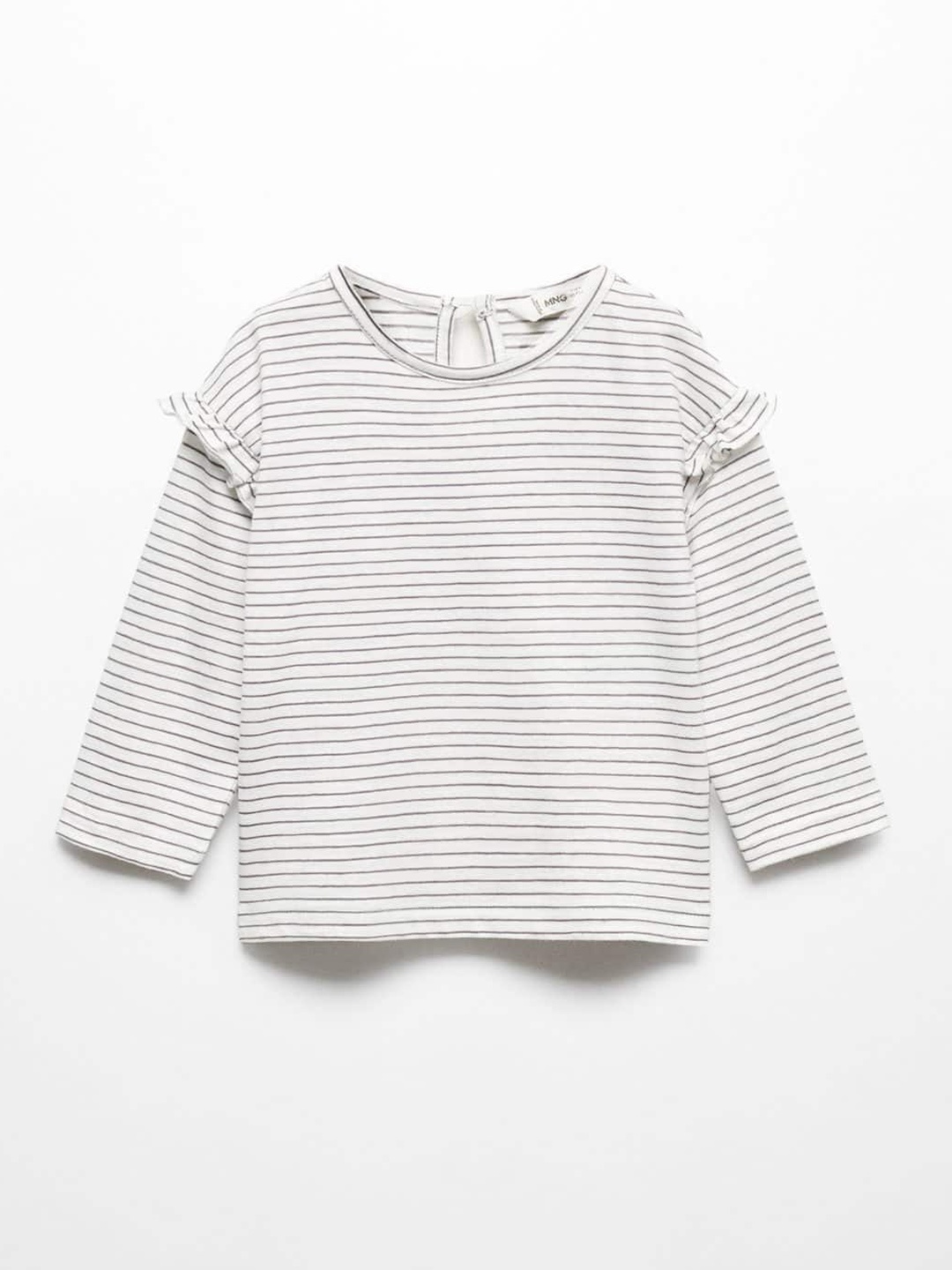 

Mango Kids Girls Pure Cotton Striped Ruffle Detail Top, White