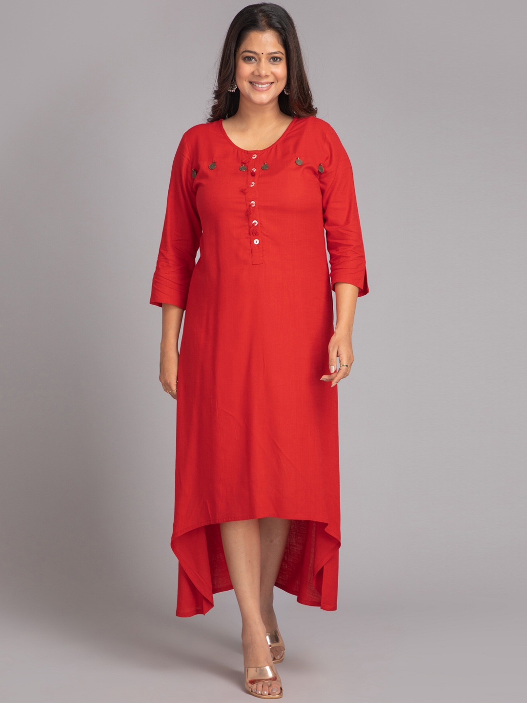 

SUTI Round Neck A-Line Maxi Ethnic Dresses, Red