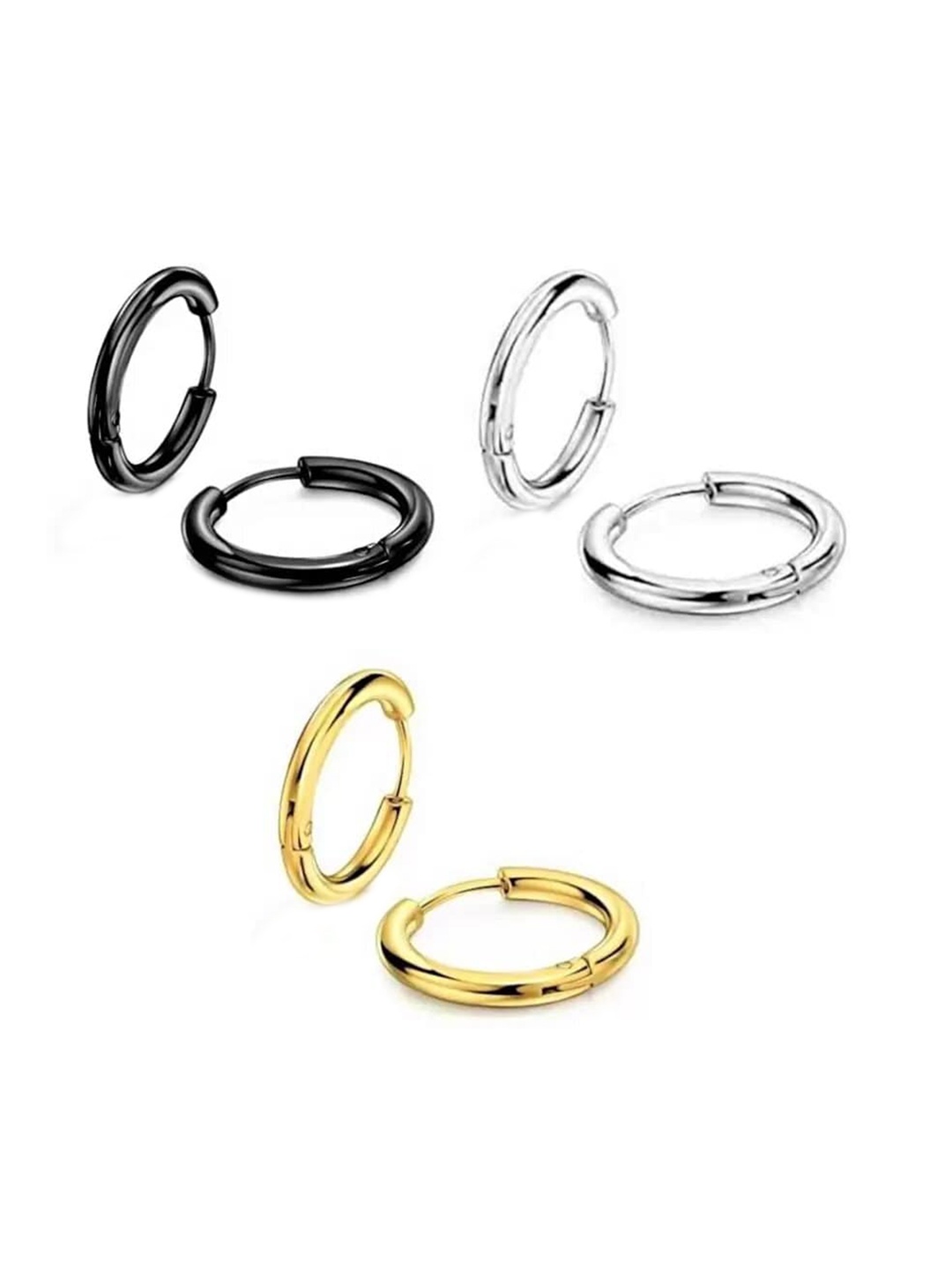 

KARISHMA KREATIONS Men Set Of 3 Stainless Steel Hoop Earrings, Gold