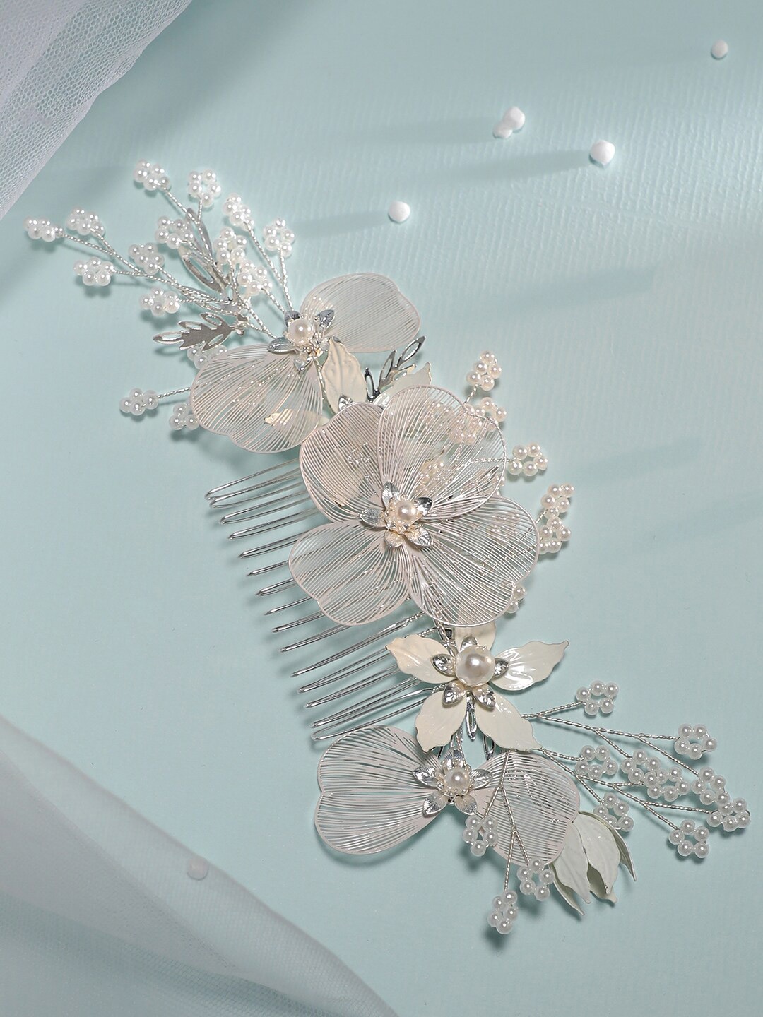 

Rubans Beaded Floral Comb Pin, White