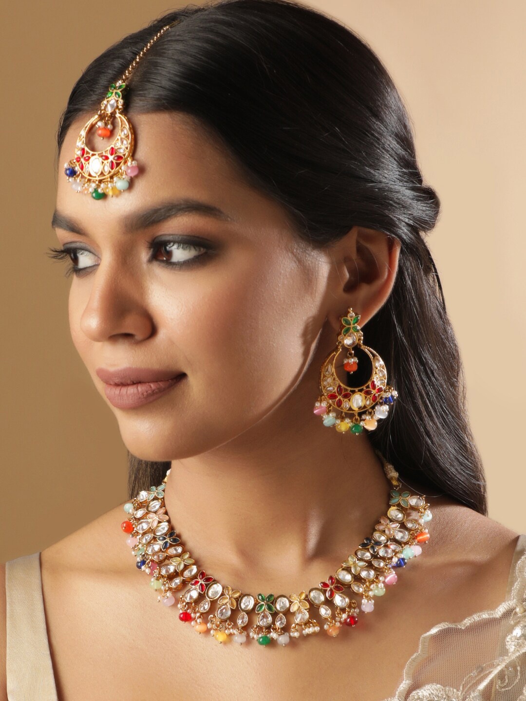 

Rubans 22K Gold-Plated Jewellery Set with Multicolour Stones and Beads