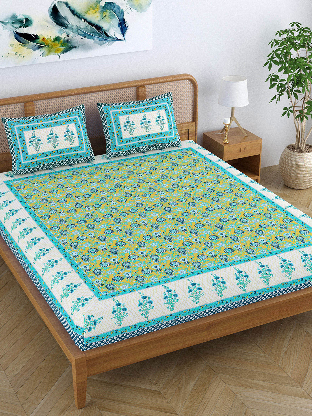 

SheetKart Blue & White Printed 120 TC Queen Bedsheet with 2 Pillow Covers