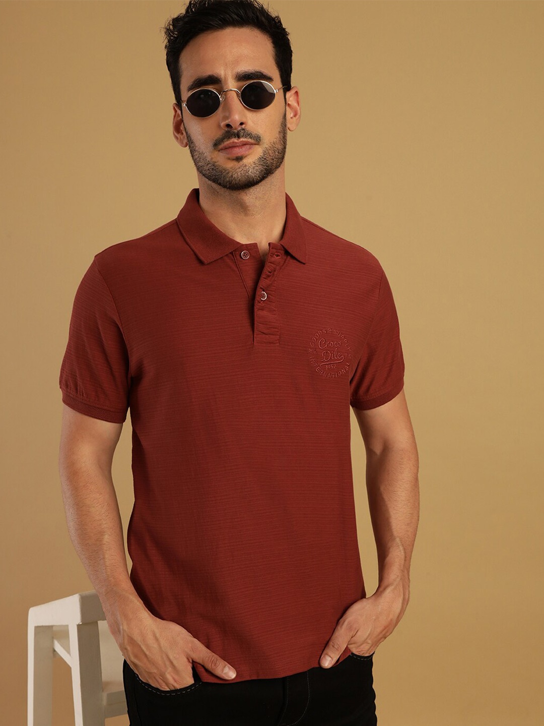 

Crocodile Polo Collar Slim Fit Cotton T-shirt, Rust