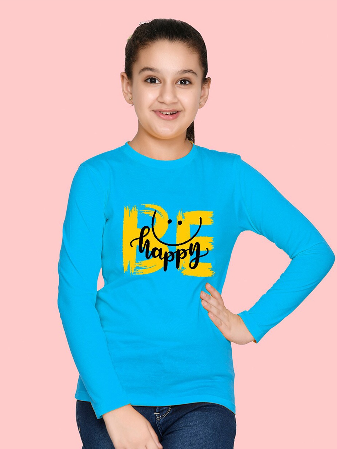 

NUSYL Girls Happy Printed Long Sleeved T-shirt, Blue