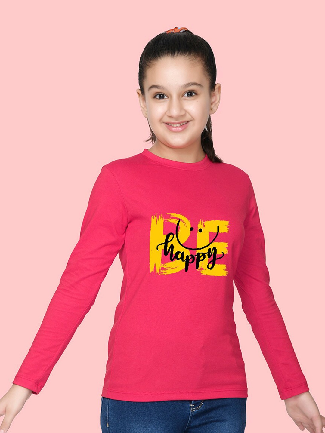 

NUSYL Girls Typography Printed T-shirt, Pink