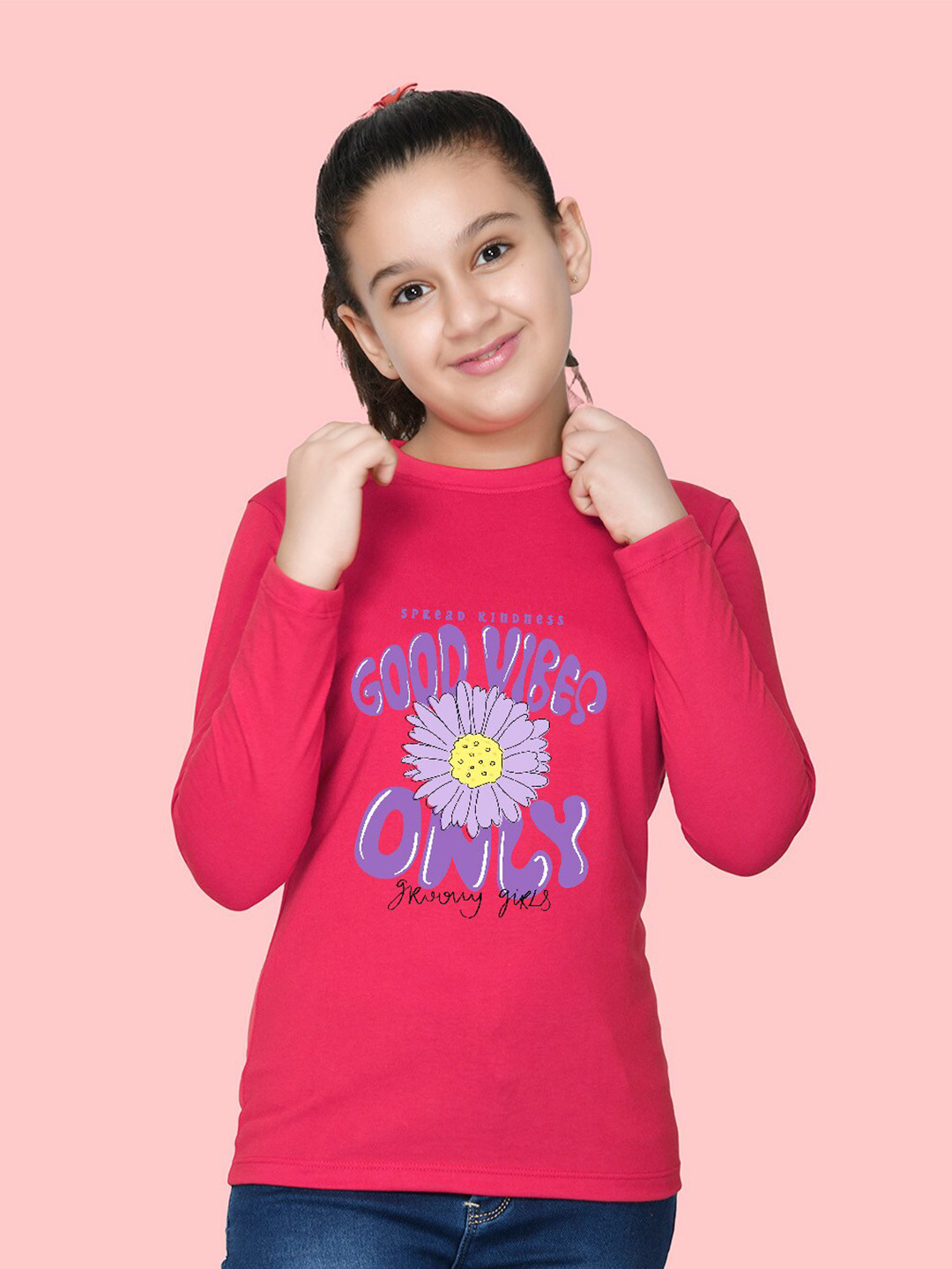 

NUSYL Girls Graphic Printed Long Sleeves T-shirt, Pink