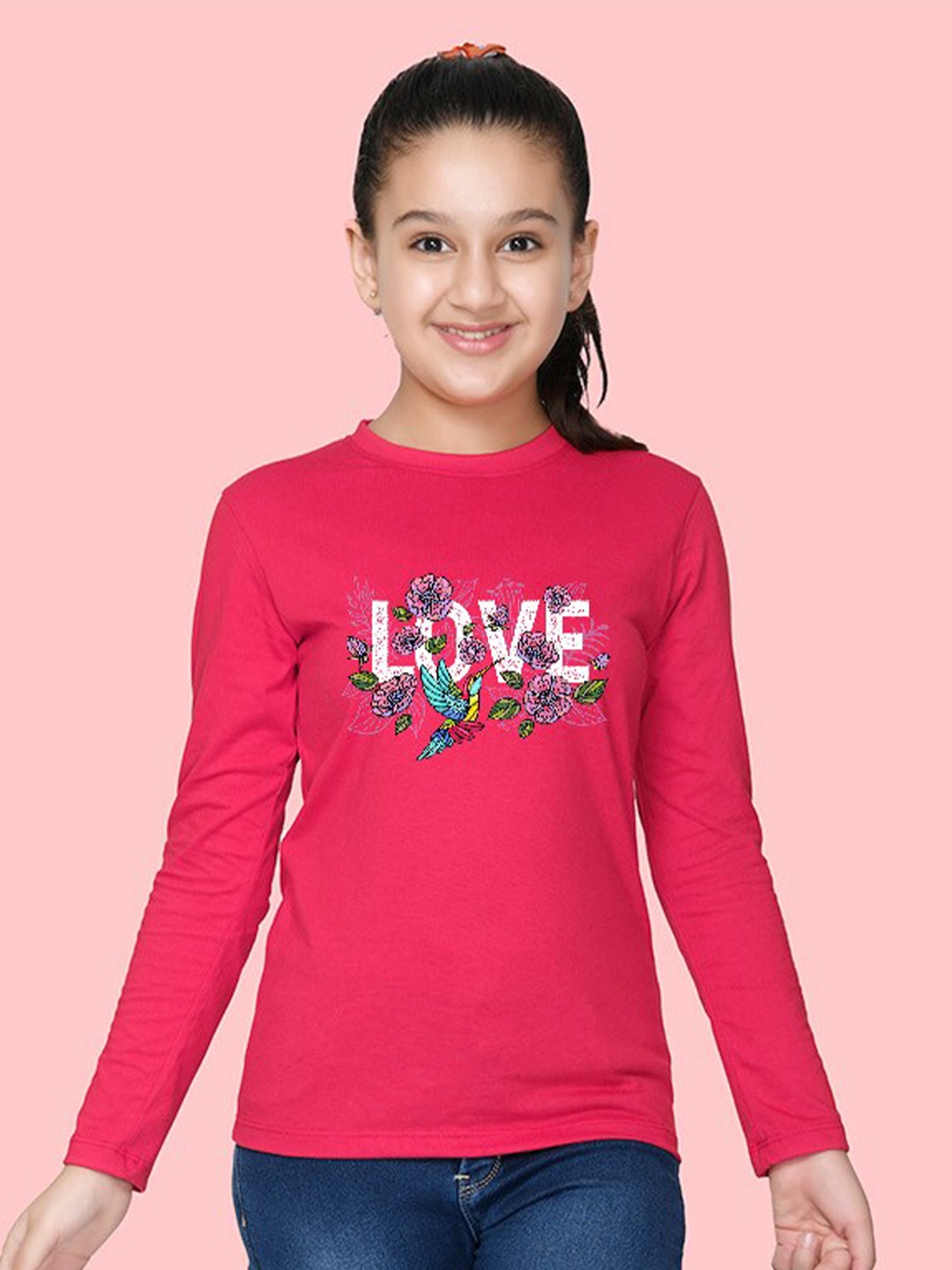 

NUSYL Girls Typography Printed T-Shirt, Pink