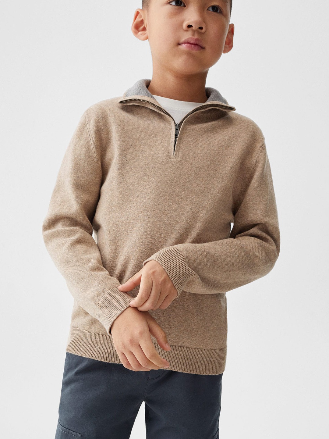 

Mango Kids Boys Mock Collar Pullover, Beige