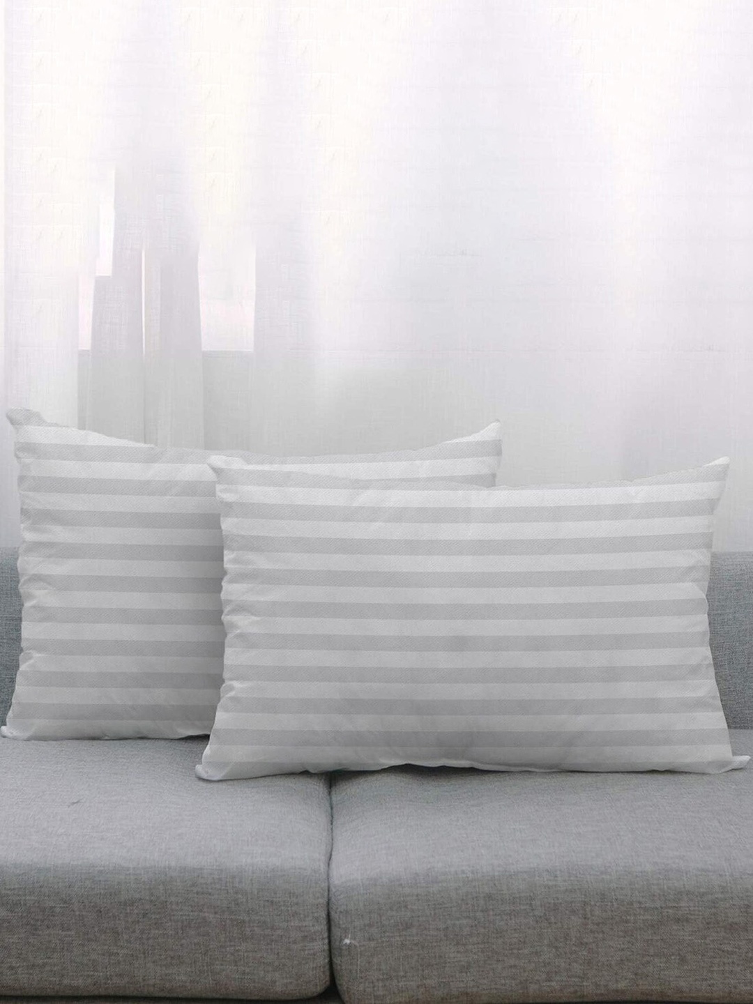 

Adbeni White 2 Pieces Striped Cushion Fillers
