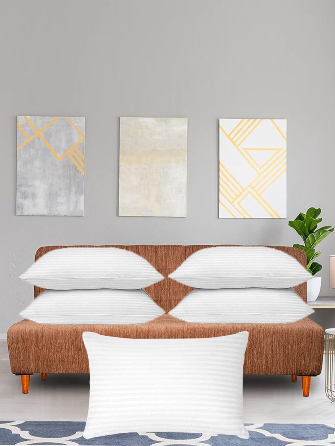 

Adbeni 5-Pcs White Striped Pre-Filled Cushions
