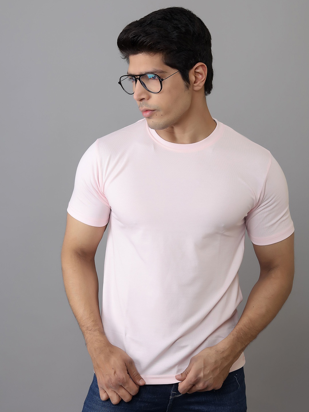 

INDIAN THREADS Round Neck Cotton T-shirt, Pink