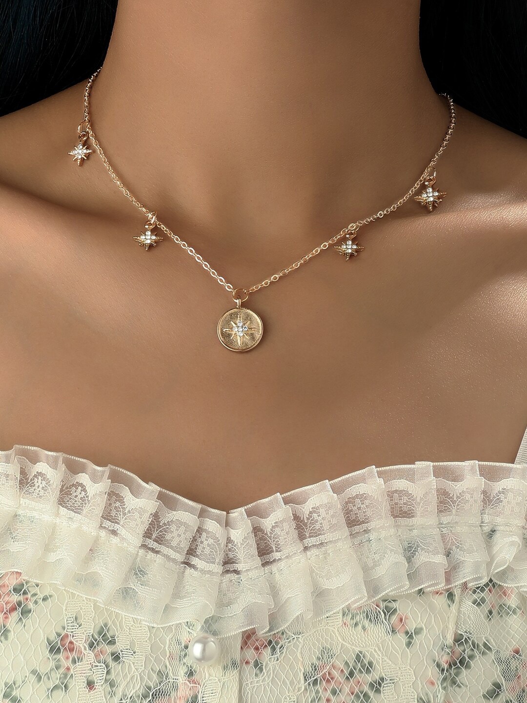 

Shining Diva Fashion Gold-Plated Crystals Studded Chain