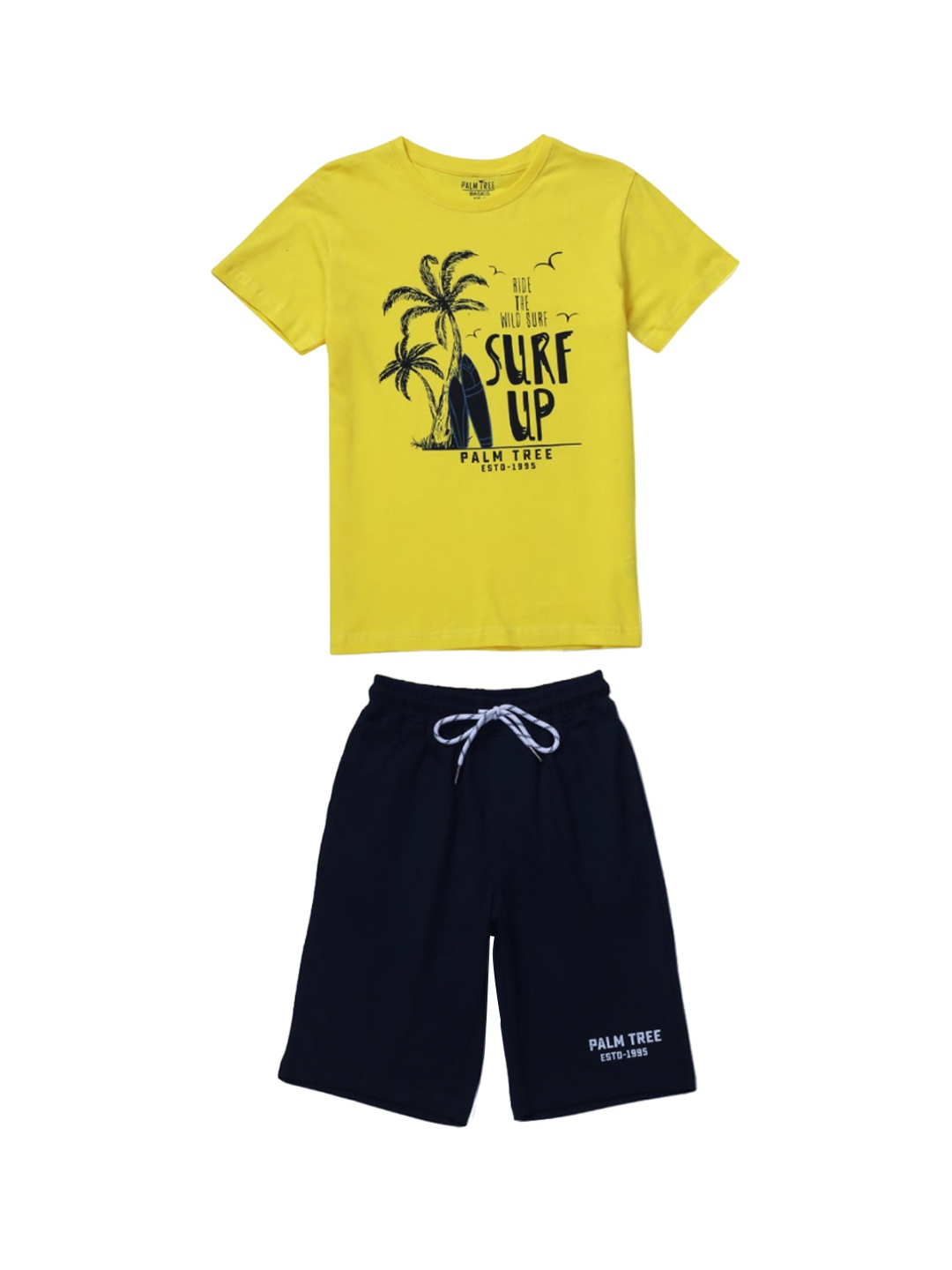 

Palm Tree Infant Boys Graphic Printed Short Sleeves Pure Cotton Clothing Set, Yellow