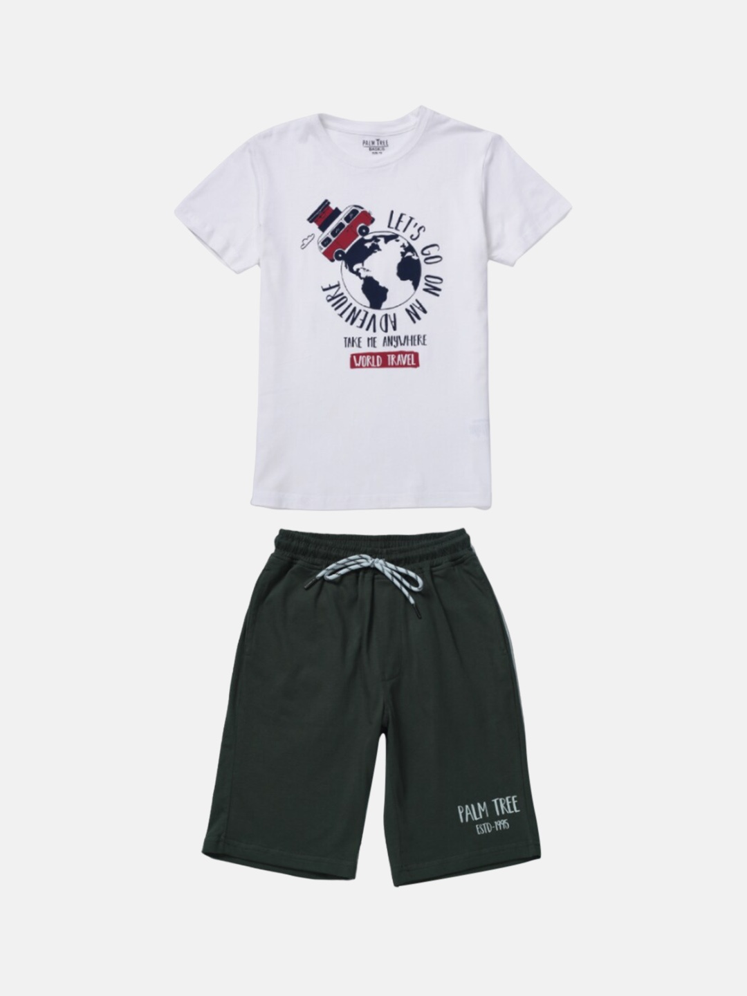 

Palm Tree Boys Graphic Printed Short Sleeves Pure Cotton Clothing Set, White