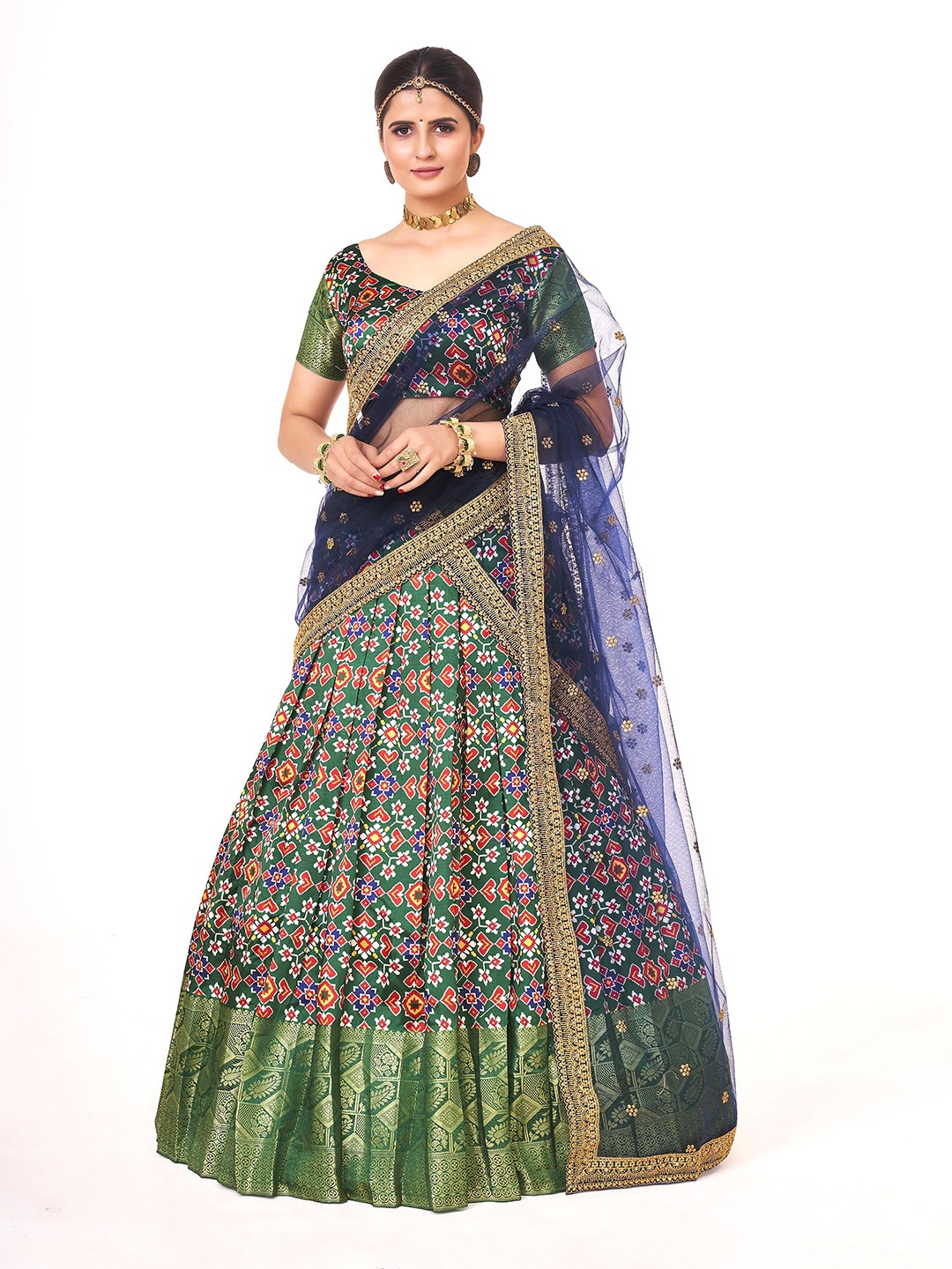 

SHOPGARB Floral Printed Semi-Stitched Lehenga & Unstitched Blouse With Dupatta, Blue