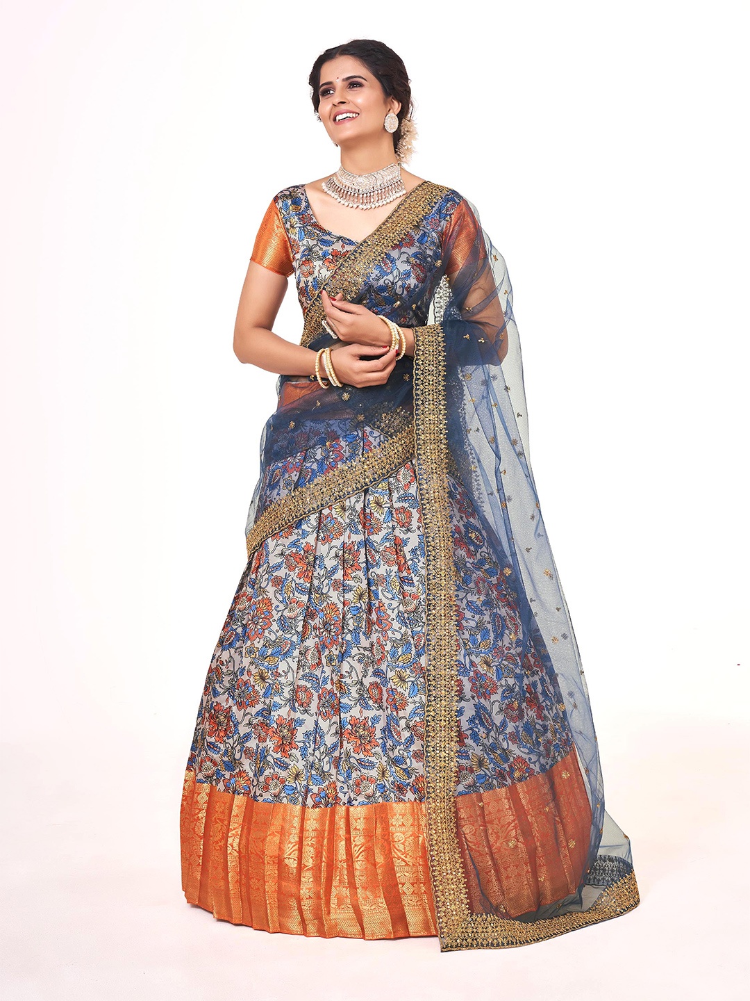 

SHOPGARB Printed Semi-Stitched Lehenga & Unstitched Blouse With Dupatta, Grey