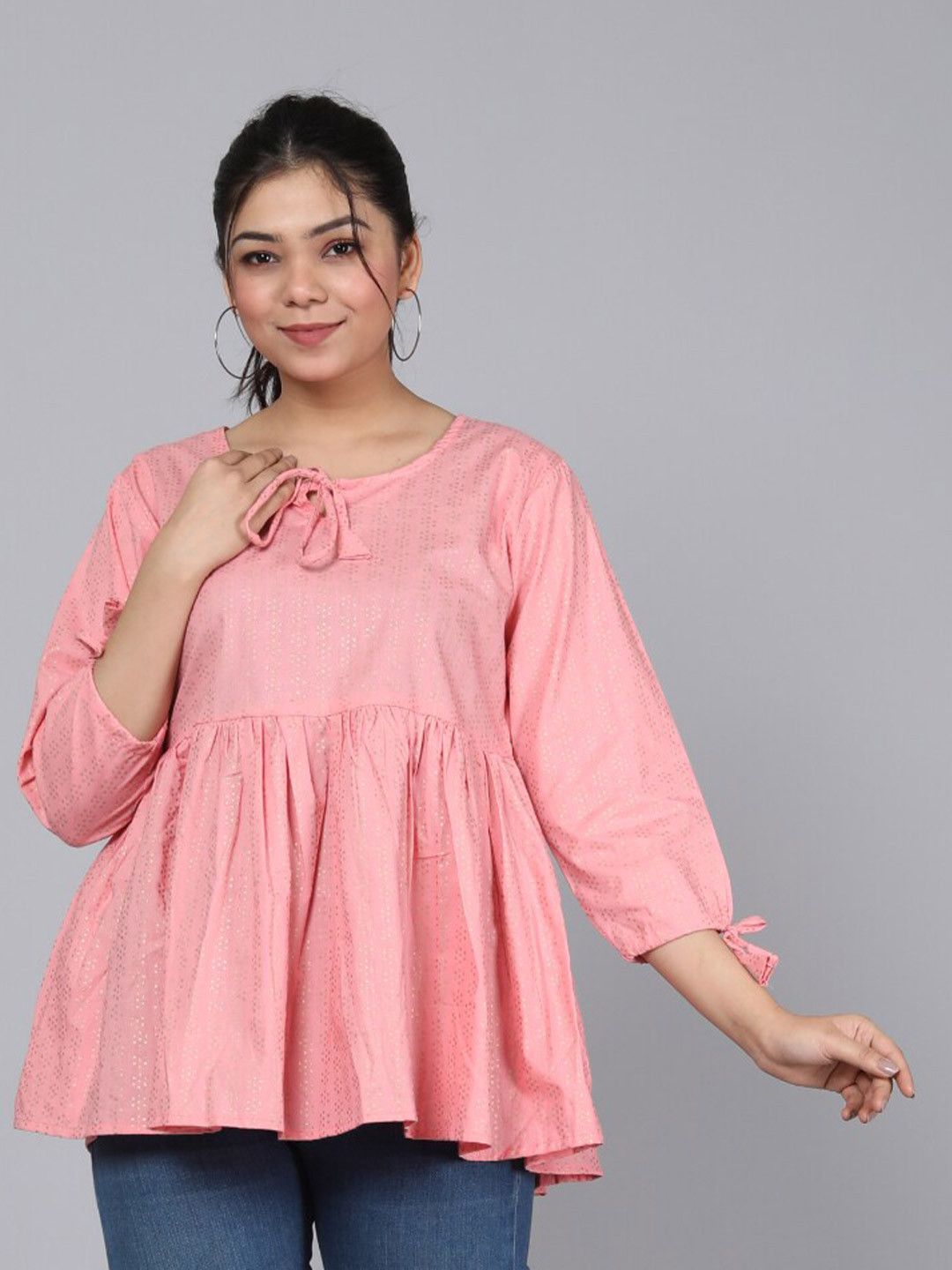 

JC4U Floral Printed Gathered Or Pleated A Line Top, Pink