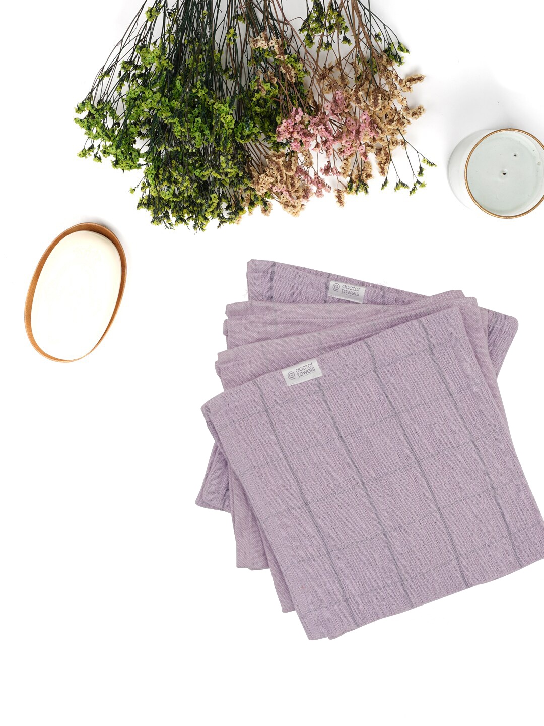 

Doctor Towels Lavender 4 Pieces Checked Banana Double Cloth Face Towels