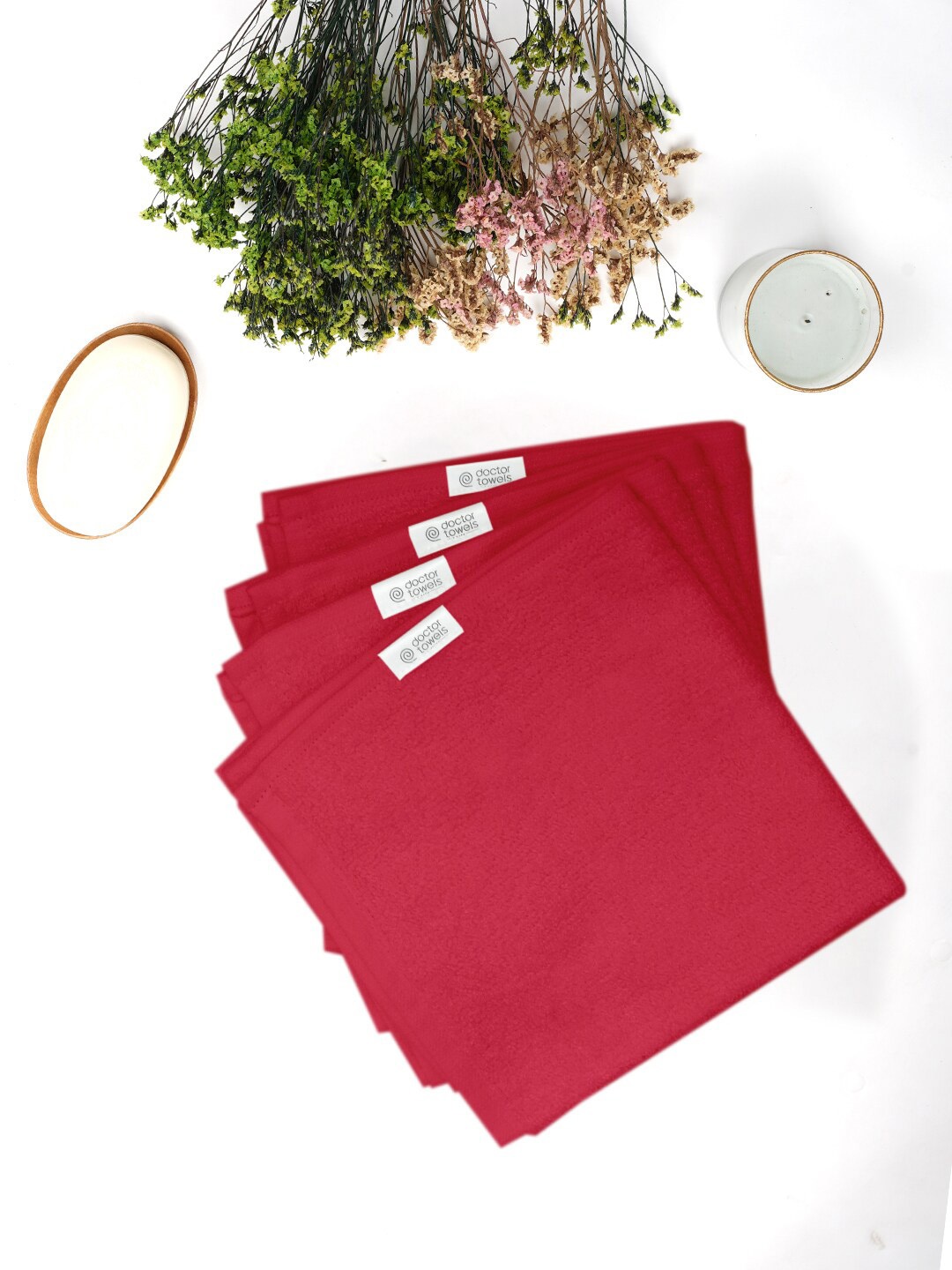 

DOCTOR TOWELS Scarlet Red Set Of 4 Anti-Odor Bamboo Terry Face Towels